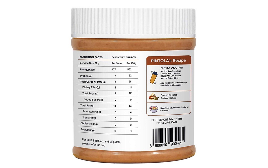 Pintola Honey Almond Butter Creamy All Natural   Jar  350 grams